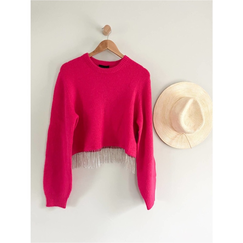 House of Harlow 1960 | Fuchsia Rhinestone Detail Sweater | Hot Pink Barbie Pink - Picture 2 of 12